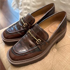 Sam Edelman Dark Brown Loafers with Gold Accents